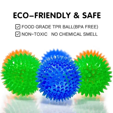 Squeaky TPR Spiky Chew Ball for Dogs & Cats — Dental Cleaning, Training & Fetch — 2.6 in (6.5 cm), 3.5 in (9 cm), 4.3 in (11 cm)