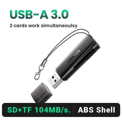 USB 3.0 Card Reader – SD & MicroSD Dual Slot Adapter, USB-A 5Gbps, Simultaneous Read/Write, Up to 2TB
