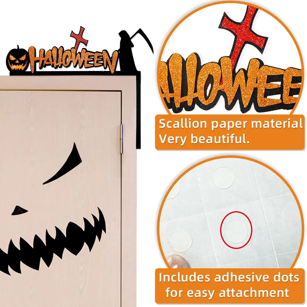 Halloween Door & Window Corner Decorations – Non-Woven Fabric Stickers with Bats, Pumpkins & Spider Webs – 10 Styles for Home Party Decor