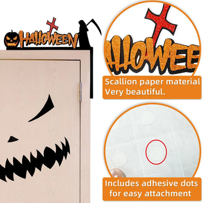 Halloween Door & Window Corner Decorations – Non-Woven Fabric Stickers with Bats, Pumpkins & Spider Webs – 10 Styles for Home Party Decor