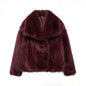 Cropped Faux Fur Jacket for Women – Long Sleeve Snap-Button Lapel Collar Thick Winter Coat
