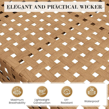 7-Piece High-Leg Modular PE Wicker Outdoor Sectional Sofa Set - Rust-Proof Frame, 4" Seat Cushions, Machine-Washable Covers, Tempered Glass Table