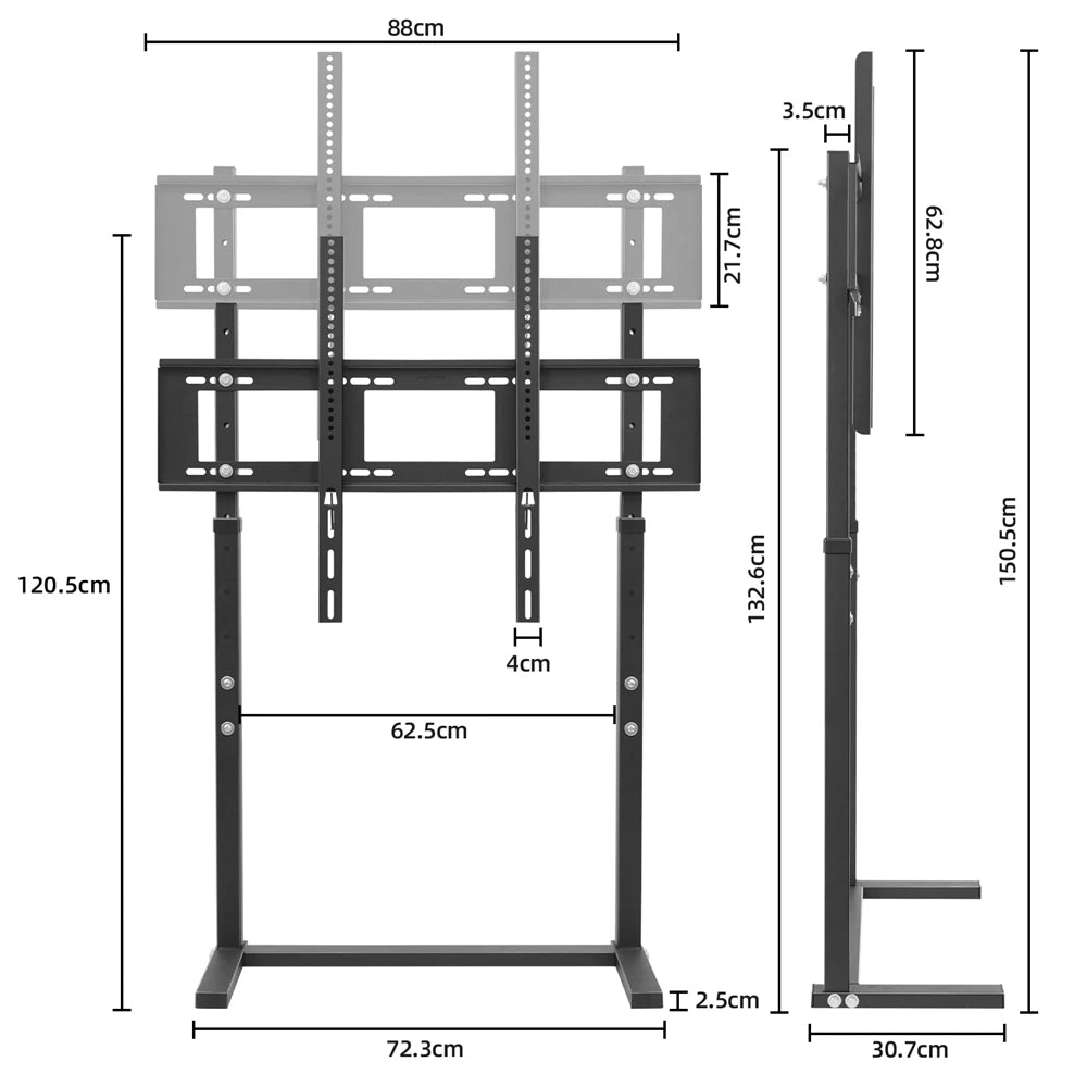 Unho No-Drill Mobile TV Floor Stand - Height Adjustable Cart for 32 to 85in Screens, 40kg Capacity, VESA up to 800x500