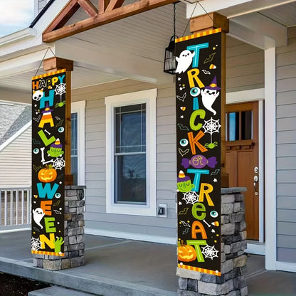 Halloween Trick-or-Treat Banner, Ghosts, Pumpkins and Bats
