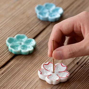 Cherry Blossom Ceramic Incense Burner Sakura Incense Stick Holder Aromatherapy Censer Home & Office Decor