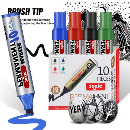 4-Pack Permanent Marker Pens - Waterproof Ink, Fine & 10 mm Chisel Tips, Black Blue Red Green