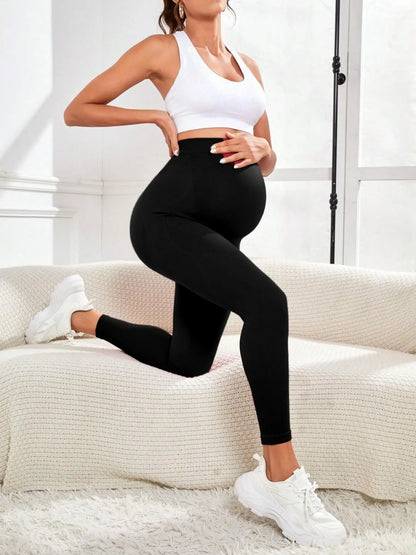 High-Waist Knitted Maternity Leggings with Belly Support