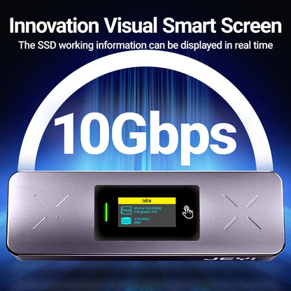 M.2 NVMe & SATA SSD Enclosure with Display — USB 3.2 Gen 2 10Gbps, Hot-Swap