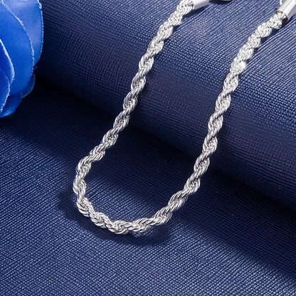 925 Sterling Silver Bracelet 4mm20cm Flat Side Chain Lobster Clasp for