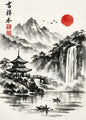 Japanese Ink Painting Landscape Spring Cherry Blossoms Canvas Print Asian Style Wall Art Poster for Living Room Home Decor Gift