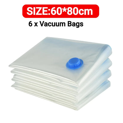 7 Sizes Reusable Vacuum Storage Bags with Hand Pump – Space-Saving Compression Bags for Clothes, Blankets & Bedding