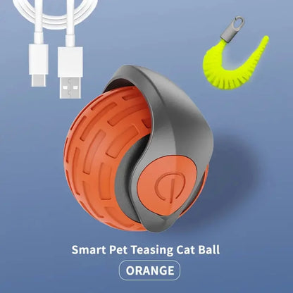 Automatic Rechargeable Cat Toy Ball — Motion-Activated Interactive Rolling Teaser with Plush Tail, USB-C