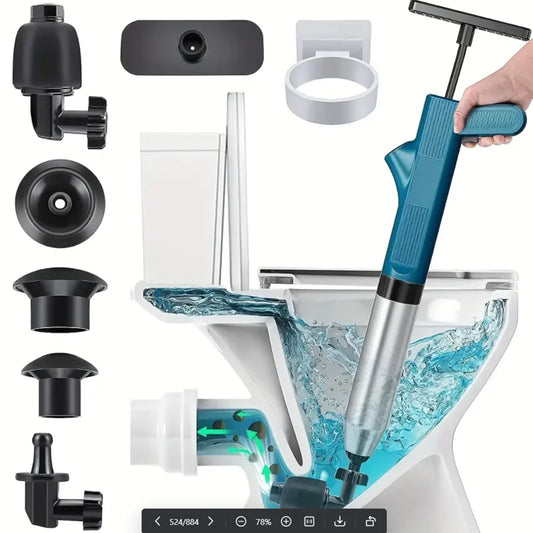 Stainless Steel Pneumatic Toilet Plunger & Air Drain Blaster - High-Pressure Pipe Unblocker Tool Set