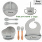 8-Piece Silicone Baby Feeding Set with Suction Plate, Bowl & Straw Cup — Personalized Kids Tableware, BPA-Free