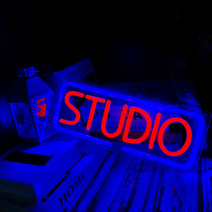 Studio Neon Sign Pink Blue LED Wall Art for Music Photo Studio Home Bar Cafe Decor Creative Business Lighting Vibrant Ambiance
