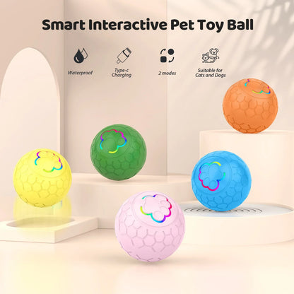 Interactive USB Rechargeable Dog & Cat Toy Ball, Automatic Bouncing Rolling LED Light, IP65 Waterproof