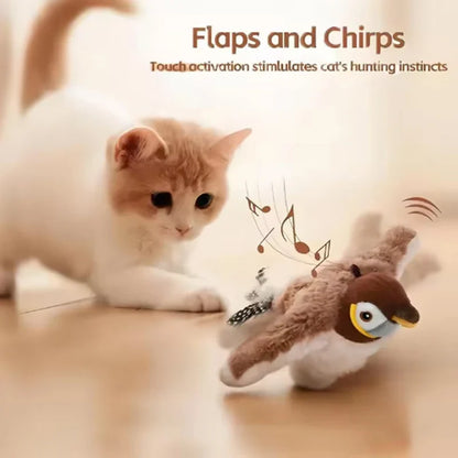 Rechargeable Chirping Flapping Plush Bird Toy – Touch-Activated Interactive Pet Toy for Cats & Dogs