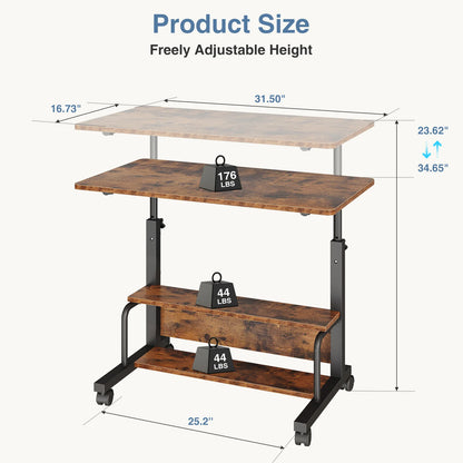 JHK 31.5" Mobile Standing Desk for Treadmill - 27.95"-43.70" Height Adjustable, Locking Wheels, 88 lbs, Pin-Lock, Chocolate/White/Black