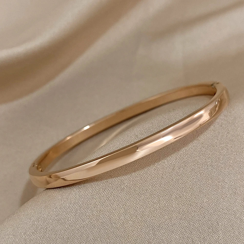 Smooth Stainless Steel Cuff Bangle Bracelet - Gold, Rose Gold or Silver, 60mm, Waterproof, Stackable
