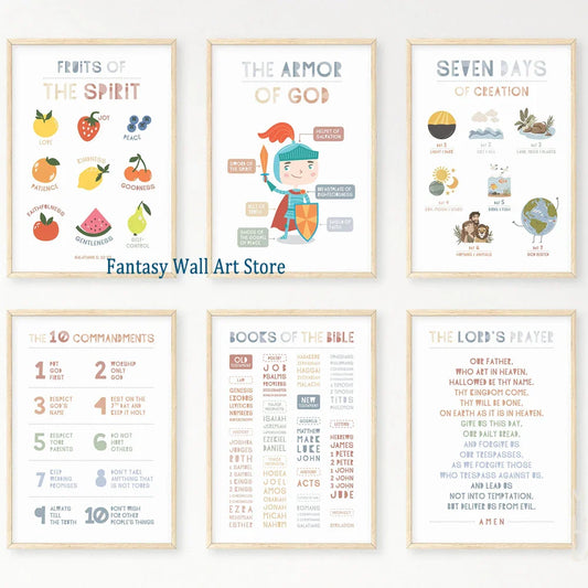 Books of The Bible 10 Ten Commandments Christian Education Canvas Kids Scripture Poster Christian Preschool Church Sunday Decor