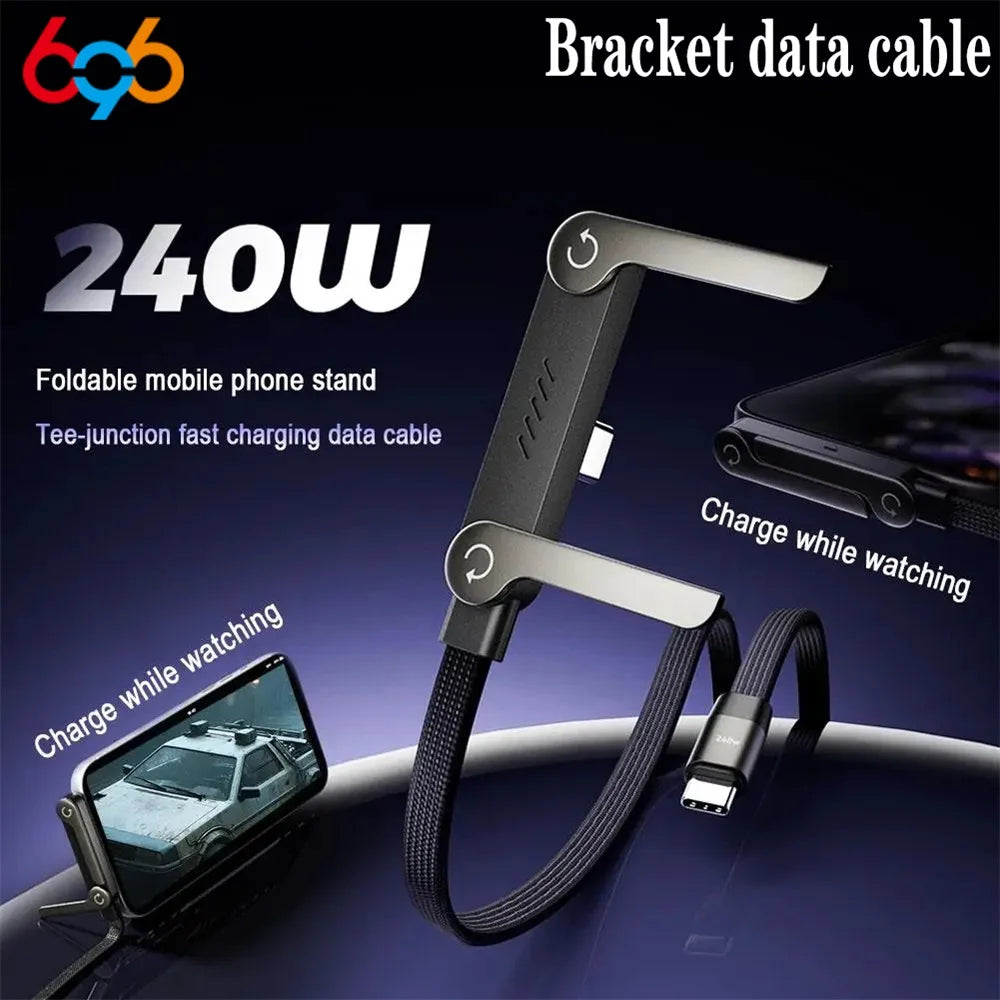 Fast Charging Cable Phone Tablet Foldable Holder 2-in-1 240W Fast Charging Foldable Phone Holder Data Cable