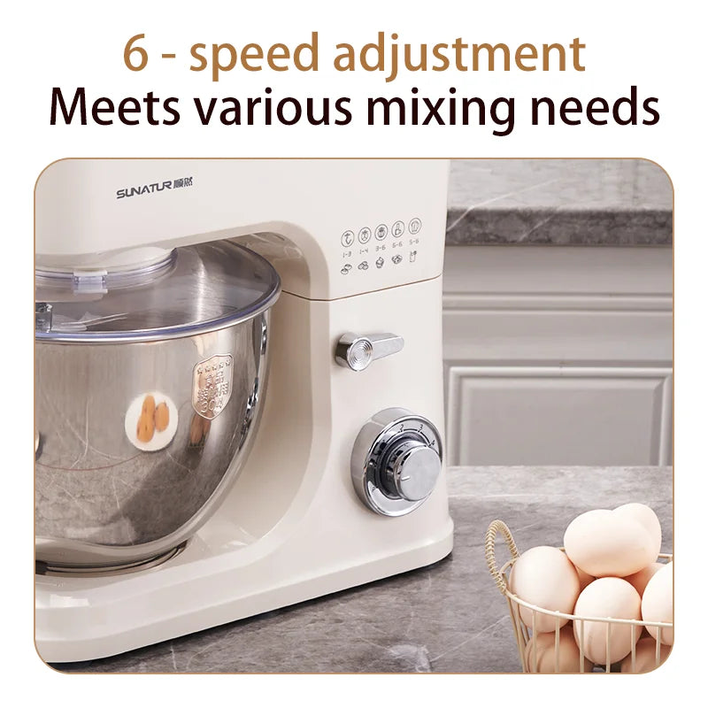 SUNATUR 8L Stand Mixer 2000W,Stainless Steel Bowl,6-Speed Dough Kneader&Egg Beater,Timed Fermentatio