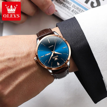 OLEVS 2935 Men’s Quartz Watch with Leather Strap and Calendar