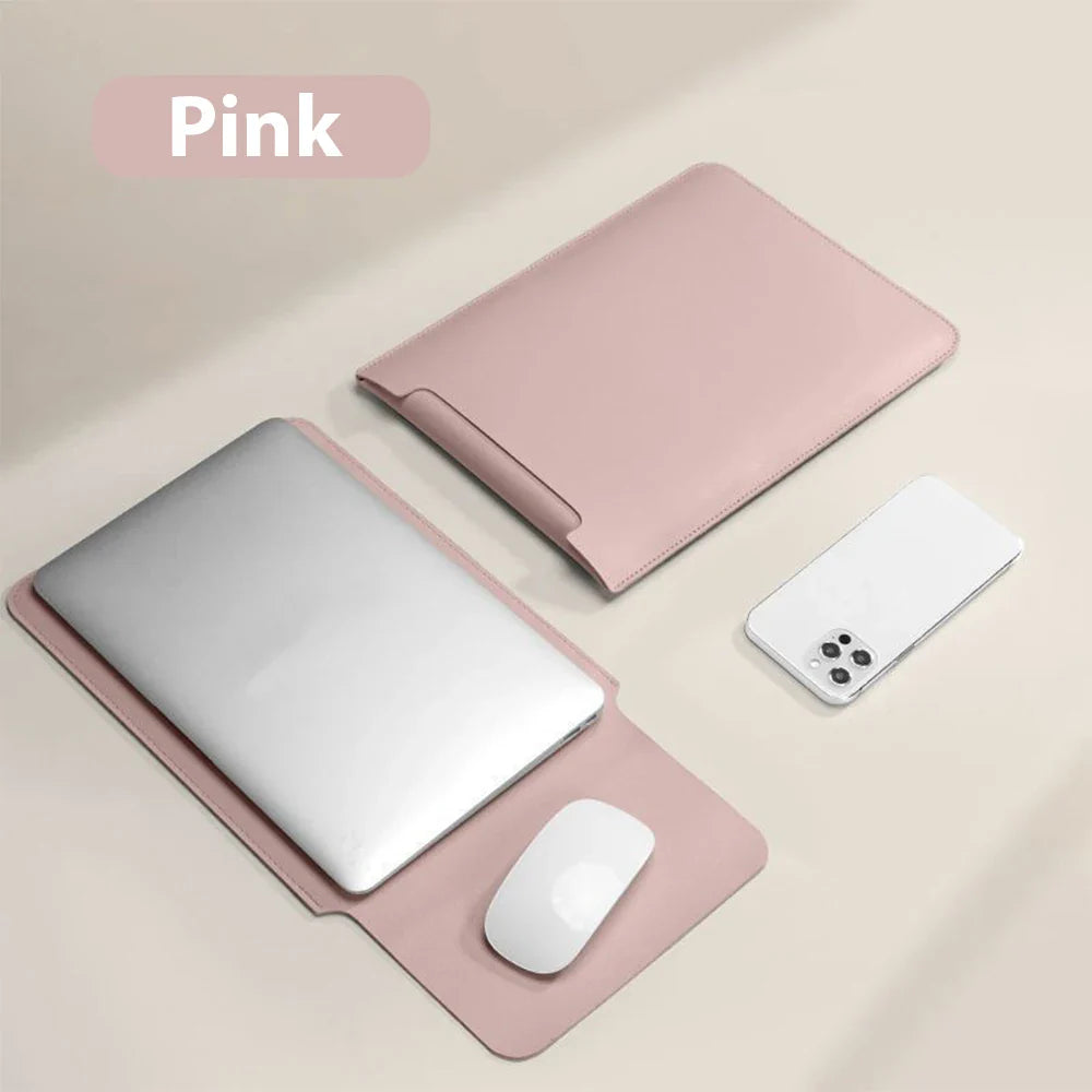 Waterproof PU Laptop Sleeve 11–16 Inch with Convertible Mouse Pad