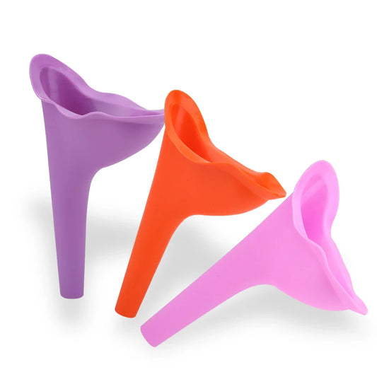 Portable Female Travel Urinal Funnel – Reusable TPR Camping Toilet for Women (Purple, Orange, Pink)