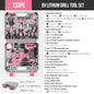 Pink Cordless Electric Screwdriver & Home Repair Tool Kit - Complete Set with Drill Bits, Hammer & Carry Case