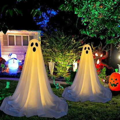 Halloween Ghost Decorations – Indoor & Outdoor Polyester Ghost Decor for Yard, Porch, Garden & Lawn – 1 or 2 Piece Set