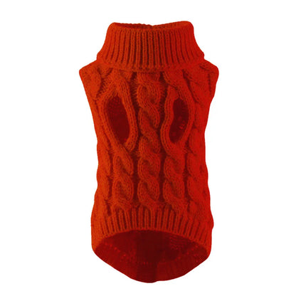 Small Dog Sweater Knit Pullover Warm Autumn Winter Cable Twist Solid Pet Coat