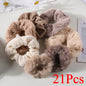 Plush Cotton-Blend Scrunchies Set 7 or 21 Pack - Elastic Hair Ties & Ponytail Holders for Women & Girls