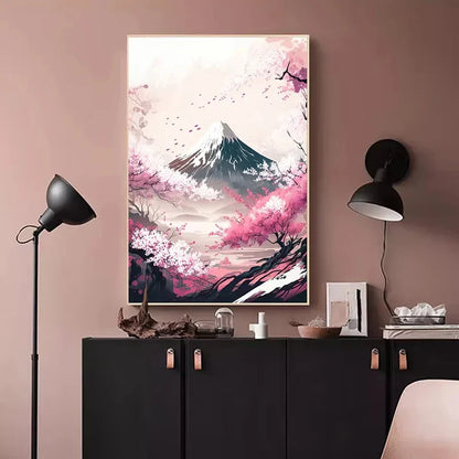Japanese Cherry Blossom Fuji Mountain Sunset Tokyo Scenery Poster HD Printed Canvas Painting Wall Art Pictures Room Home Decor