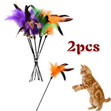 2-Pack Feather Wand for Cats with Bell — Interactive Cat Teaser Toy
