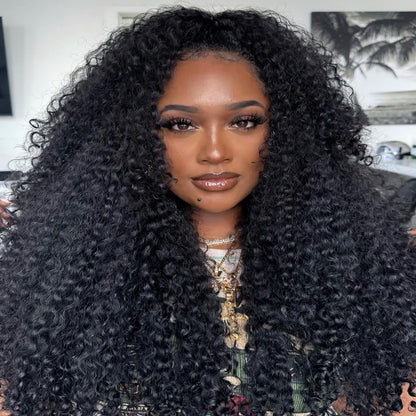 Ainmeys 3-in-1 Kinky Curly Half Wig - Glueless, Drawstring, Remy Human Hair, 180%-200% Density, 16-32 Inch