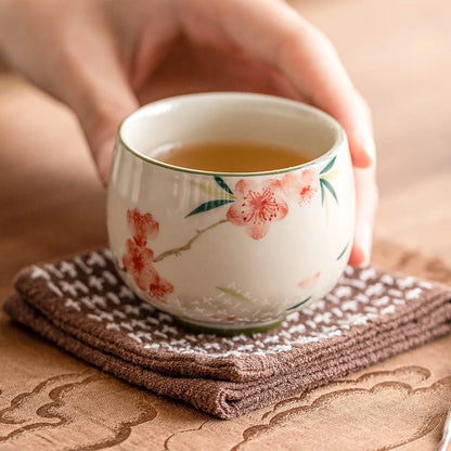 Hand-Painted Peach Blossom Celadon Tea Cup Set 100 ml (3.4 fl oz) Kung Fu Teacups