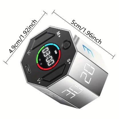 Pomodoro Flip Cube Timer - Magnetic Digital Visual Timer, Rechargeable USB-C, Silent Alarm for Study & Office Productivity