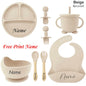 Personalized 8-Piece Baby Feeding Set Silicone Suction Plate Bowl Straw Cup Utensils Custom Name Baby Gift