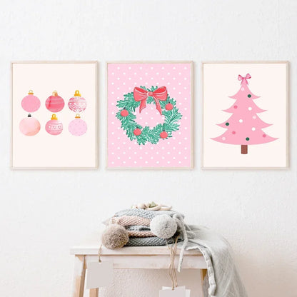 Modern Simple Wall Art Pink Christmas Tree Father Christmas HD Canvas Print Poster Home Living Room Bedroom Decoration