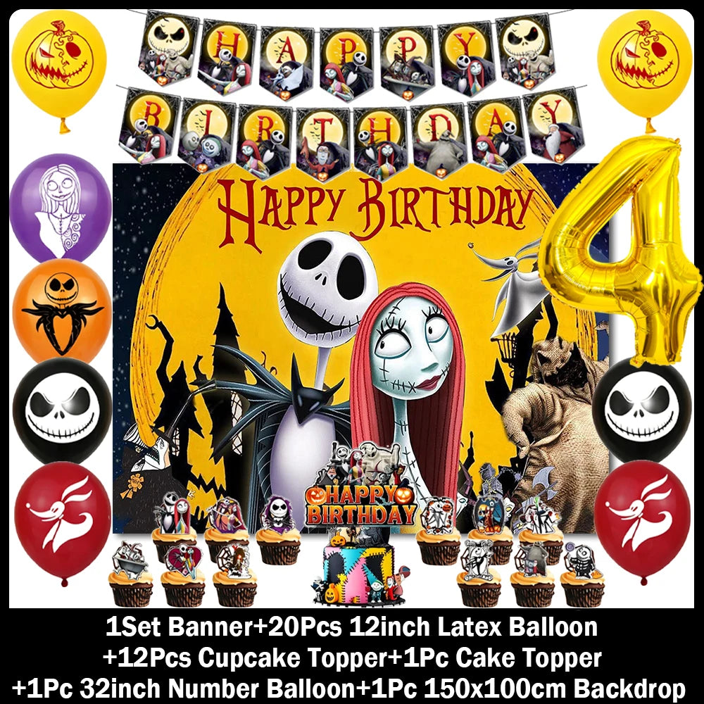 Halloween Birthday Party Decoration Kit with Balloons and Backdrop Options