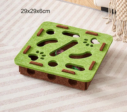 Interactive Felt Cat Puzzle Maze Toy Kit with Bell Balls & Scratch Boards