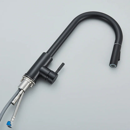 Black Pull-Out Kitchen Faucet Single-Handle Two-Function Deck-Mounted Mixer Hot and Cold