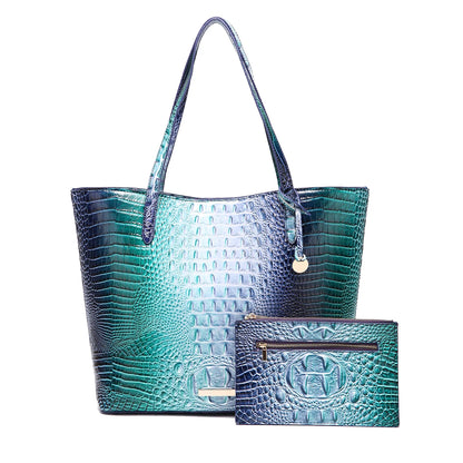 Crocodile-Embossed PU Leather Tote Bag Set – Spacious Bucket Shoulder Handbag with Detachable Zipper Pouch for Women, 14 Colors
