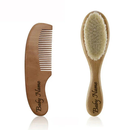 Personalized Wooden Baby Brush – Custom Name Wool Comb for Kids