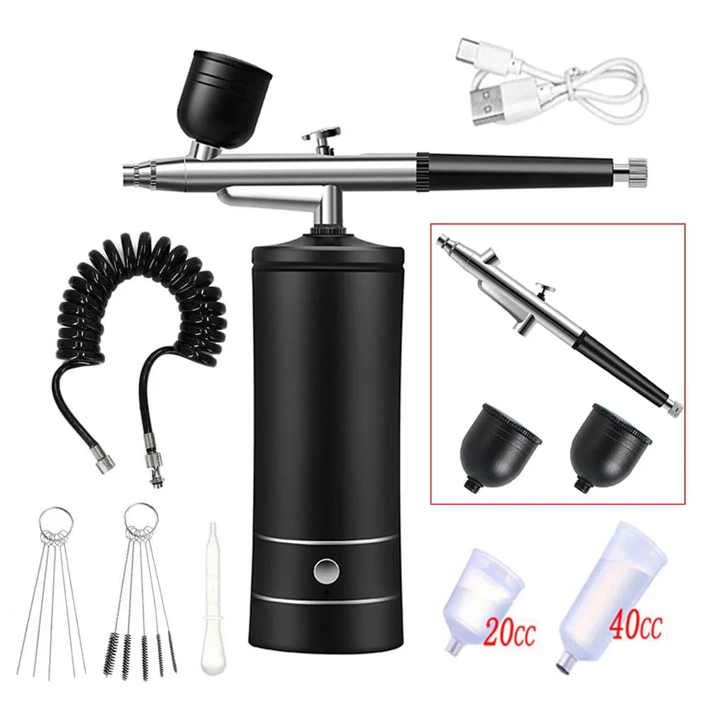 Portable Airbrush Compressor Kit for Nail Art, Cake Decorating & Crafts – 0.3mm Nozzle, Rechargeable