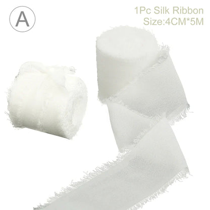 5M Handmade Frayed Edged Satin Chiffon Silk Ribbon For Wedding Invitation Wrapping Bouquets Birthday Party Decorations Gifts