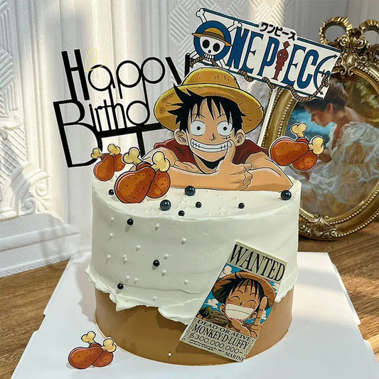 7-Piece Anime Pirate Cake Topper Set — Cute Cartoon Cake Flags for Kids Birthday, Baby Shower & Party Decorations