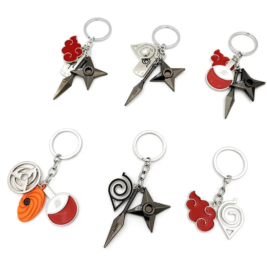 Anime Ninja Keychain Set: Kunai, Shuriken & Red Cloud Charms for Backpack, Car & Keys