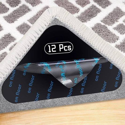 12-Pack Non-Slip Rug Grippers Reusable Waterproof Anti-Curling Carpet Corner Pads
